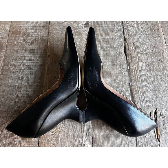 BOTTEGA VENETA Gloss black Leather Wedge Pumps heels size 37.5 - Picture 10 of 11